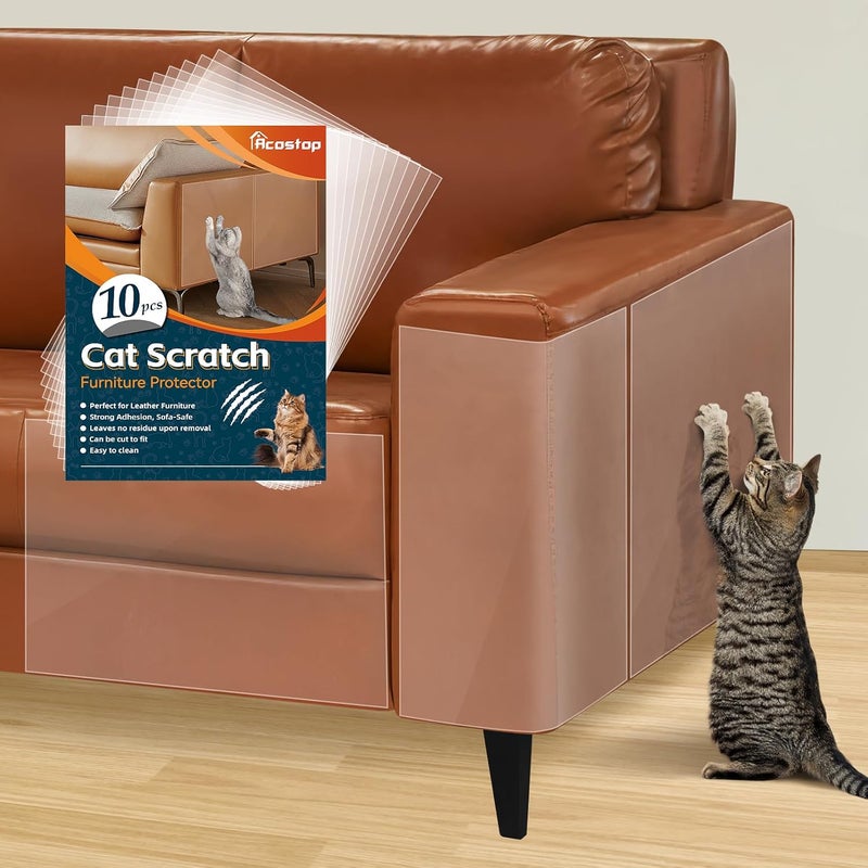 Acostop Cat Scratch Furniture Protector - Specially Designed for Leather Furniture, Easy to Remove Anti-Scratch Couch Protector from Cat, No Pins, 10 Pack - Image 1